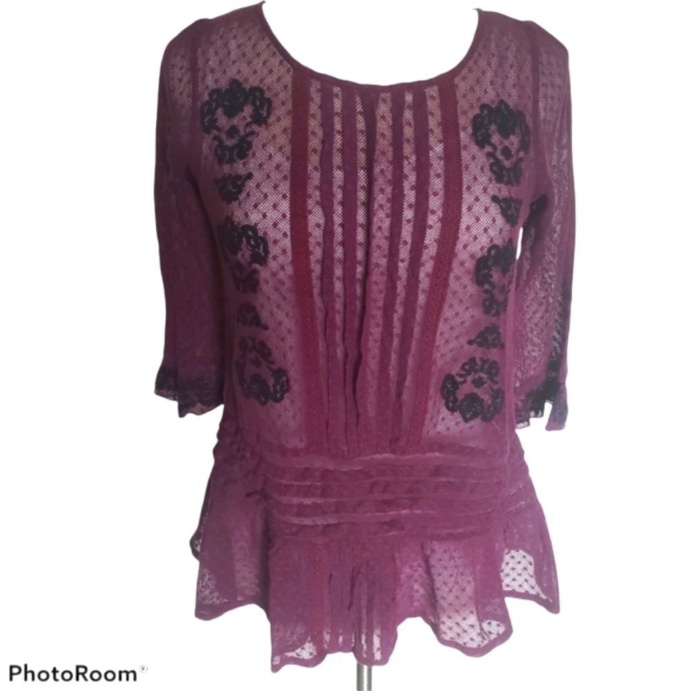 Free People Jocelyn Embroidered Swiss Dot Lace Top